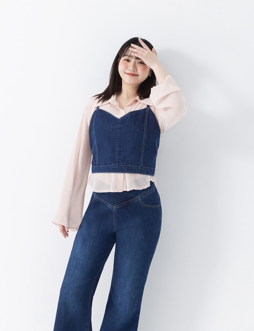 Sweetheart Neck Cross Tie Plus Size Denim Vest