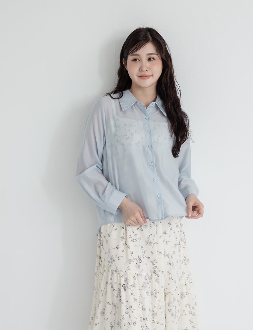 Tencel Silky Sheer Back Slit Tie-Front Plus Size Shirt