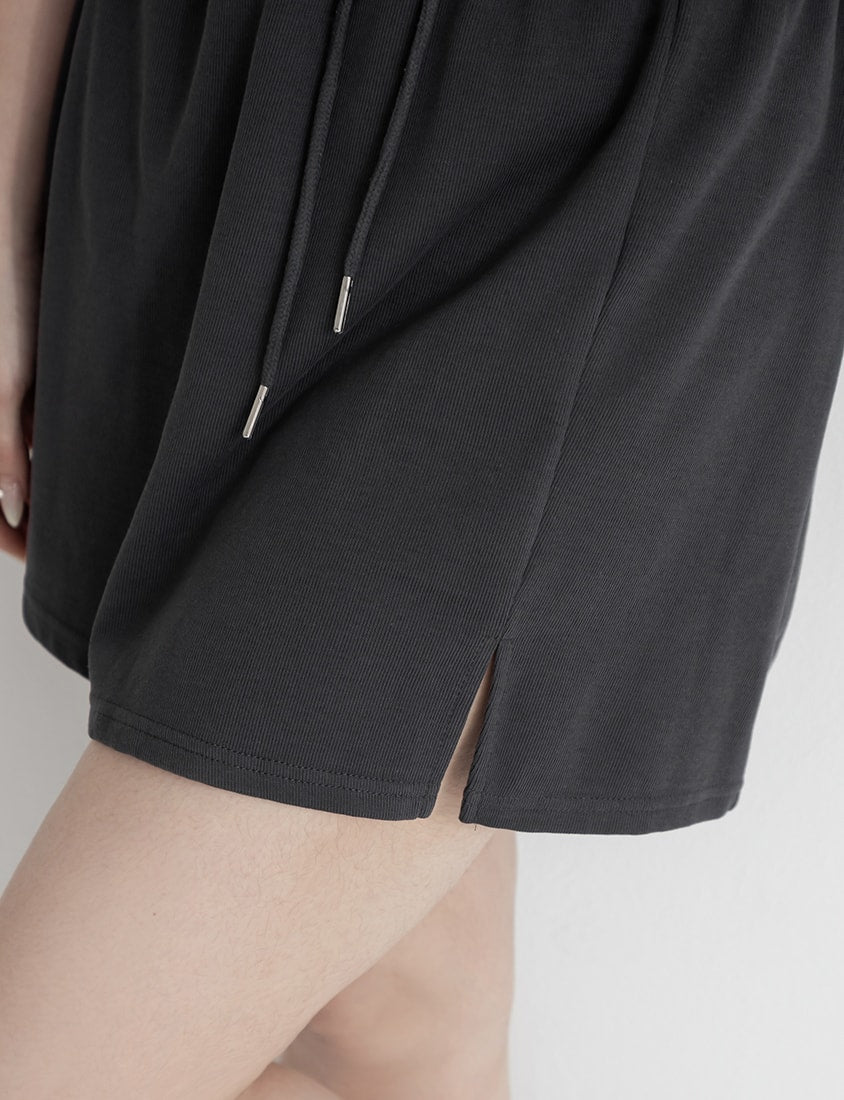 Soft Stretch Cotton Side Slit Drawstring Plus Size Mini Skirt