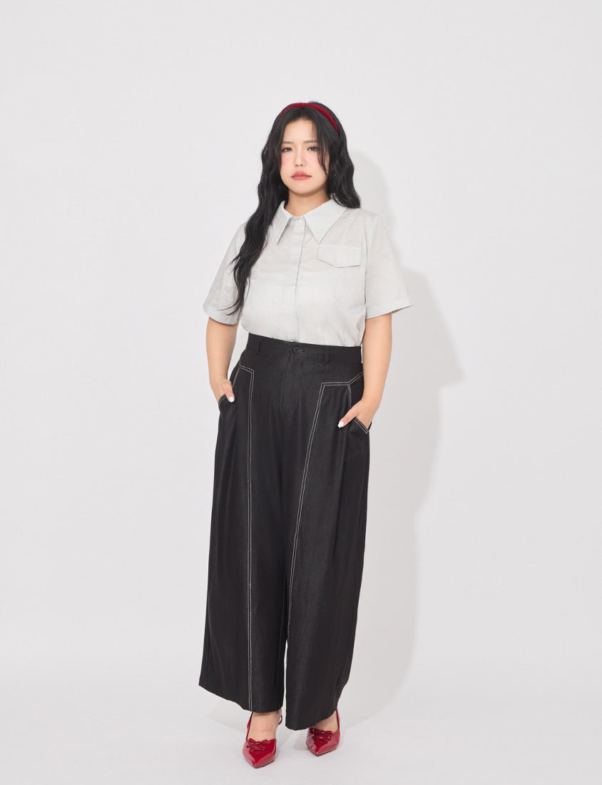 MORE U COOL PRO+ Silky Denim-Look Plus Size Wide Leg Pants