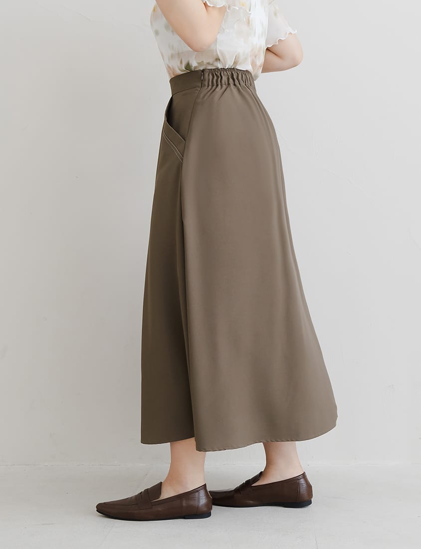 MISS. Contrast Stitch A-Line Back Elastic Waist Plus Size Maxi Skirt