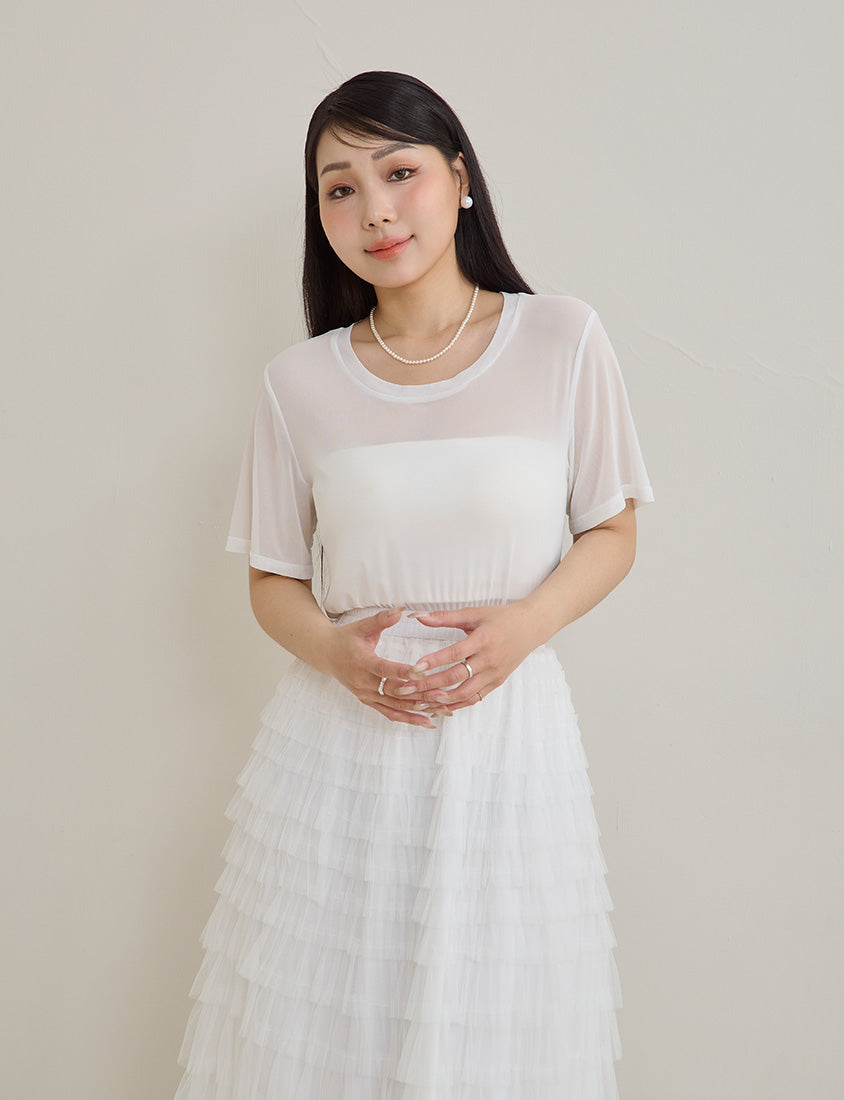 MISS. Casual Sheer Crewneck Plus Size Top