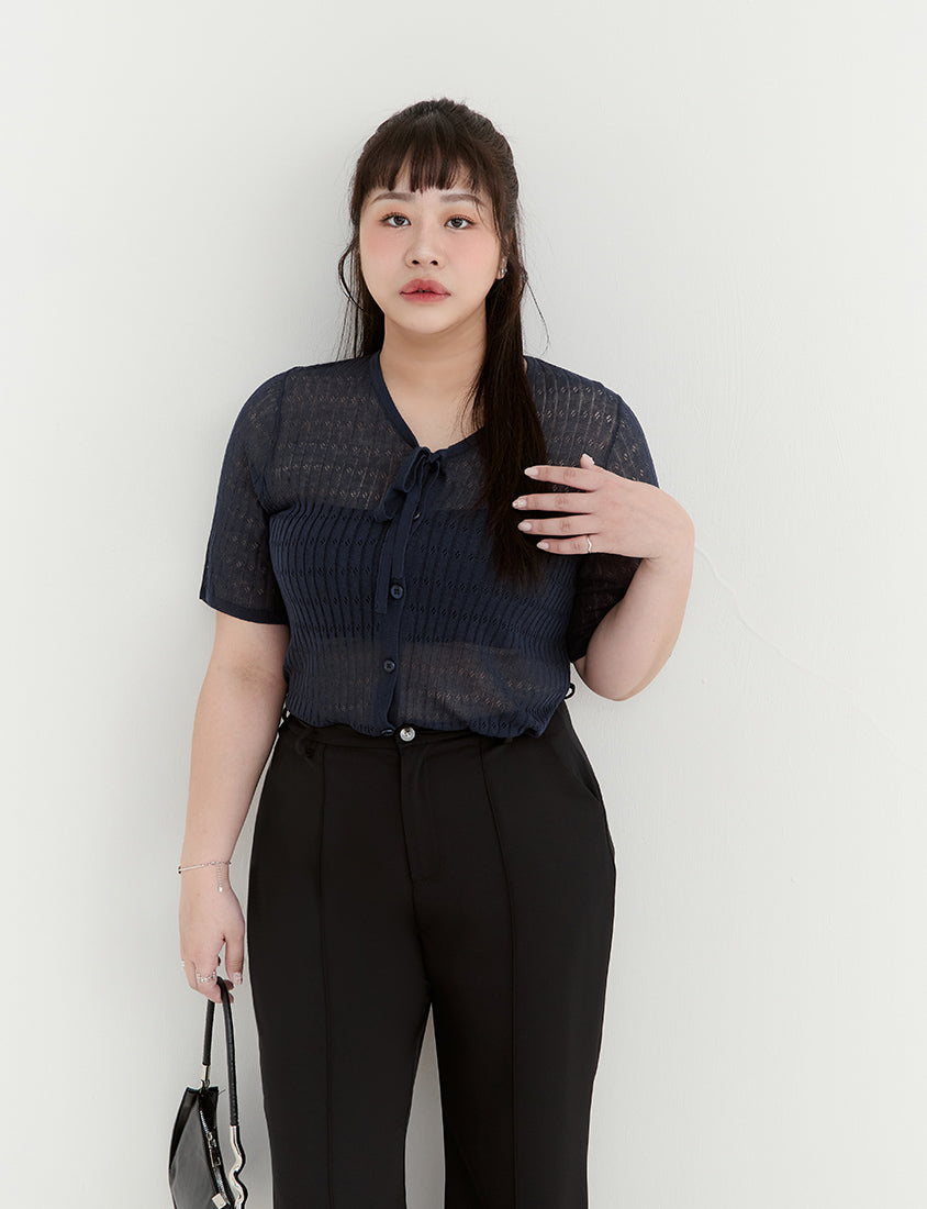 MISS. Lyocell Linen Ribbed Knit Plus Size Cardigan