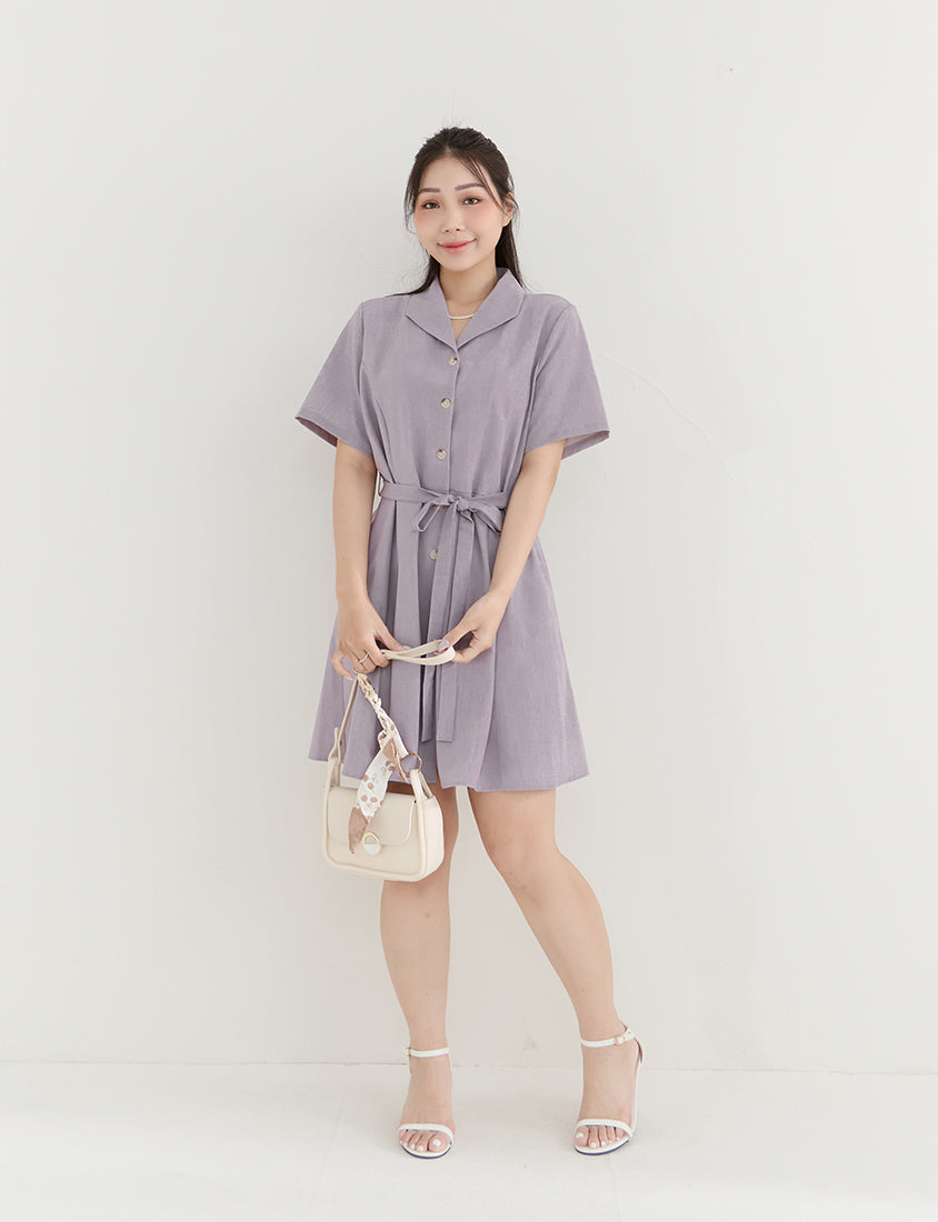 MISS. Twill Chiffon Collar Plus Size Mini Dress (With Belt)