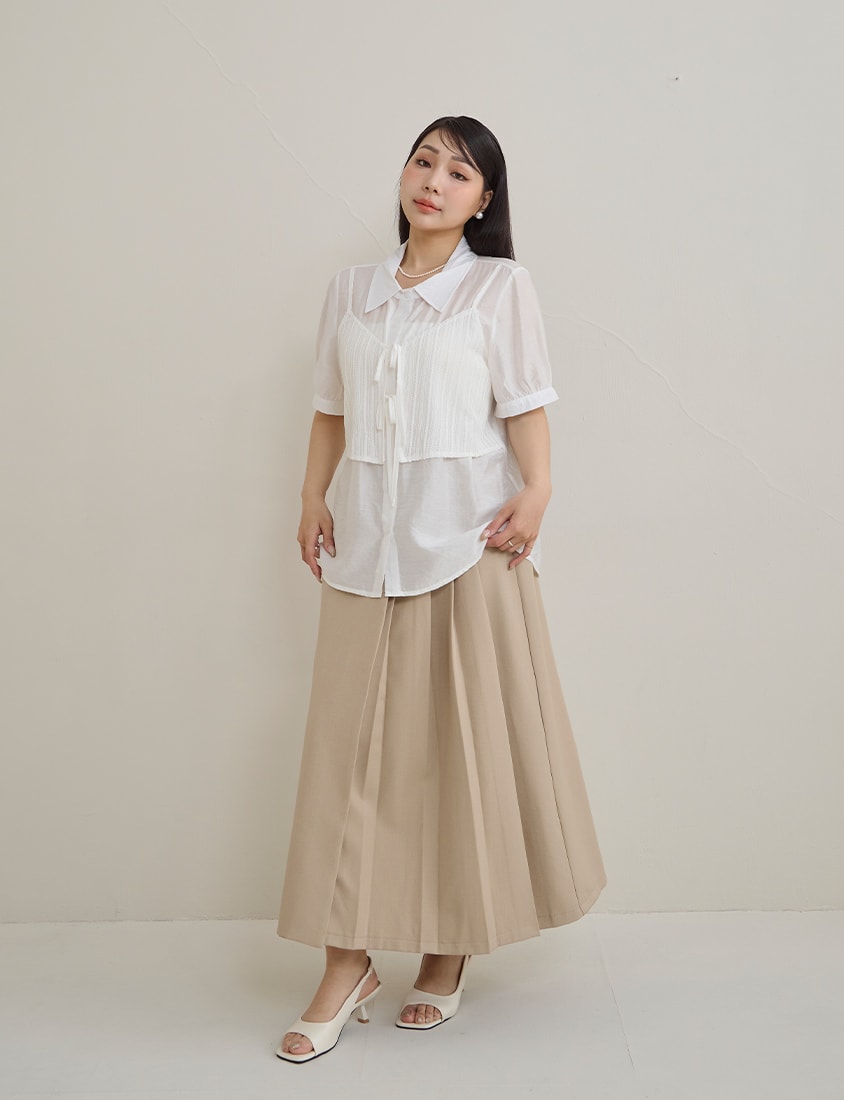 MISS. Faux Two Piece Sheer Plus Size Shirt