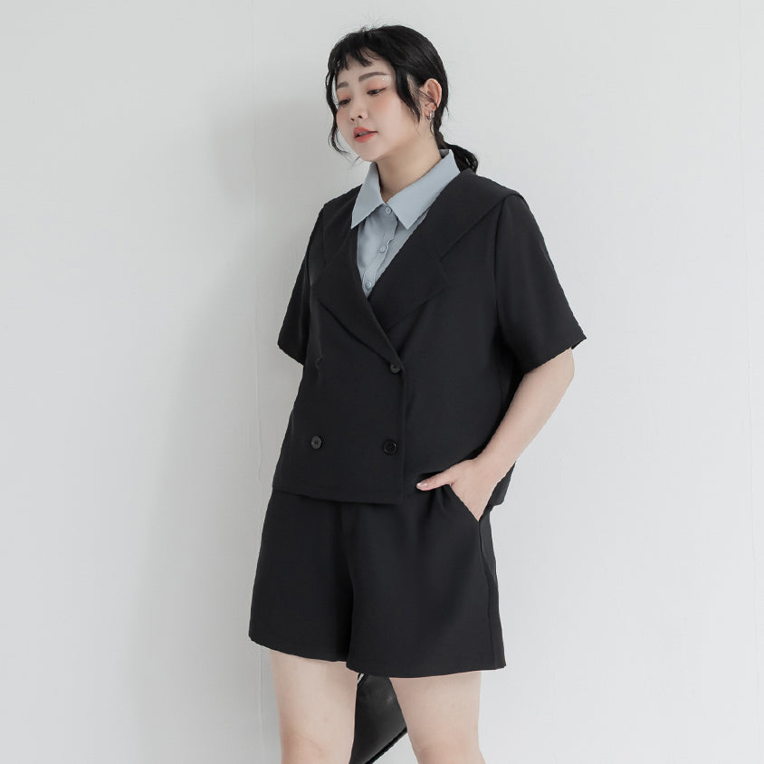 MISS. Silky Cooling Sailor Collar Plus Size Blazer