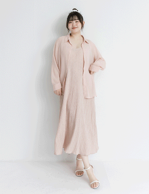 Sheer Shirt With Strap Dress Plus Size Set (With Waist Tie)