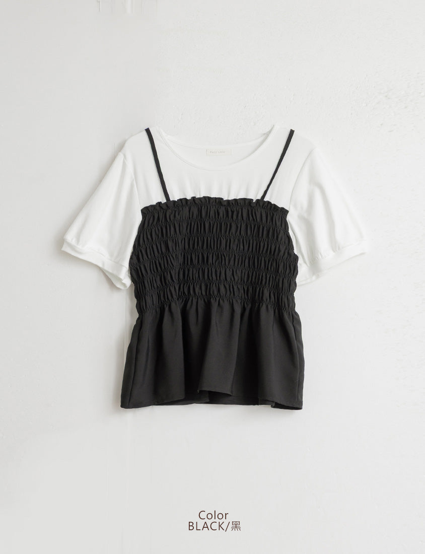 Sweet Crinkle Faux Two-Piece Short Sleeve Plus Size Top