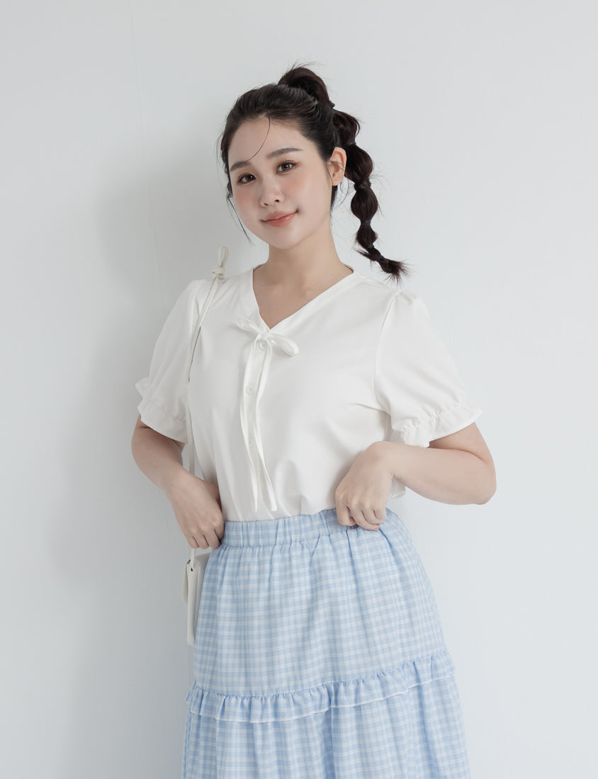 Cooling Tencel Silky Denim-Like Puff Sleeve Plus Size Shirt