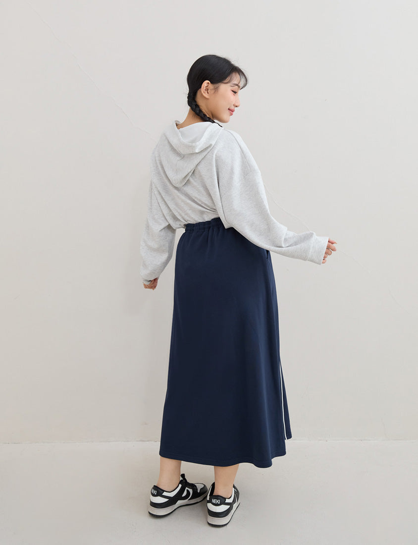 American Sporty Colorblock Piped Plus Size Maxi Skirt