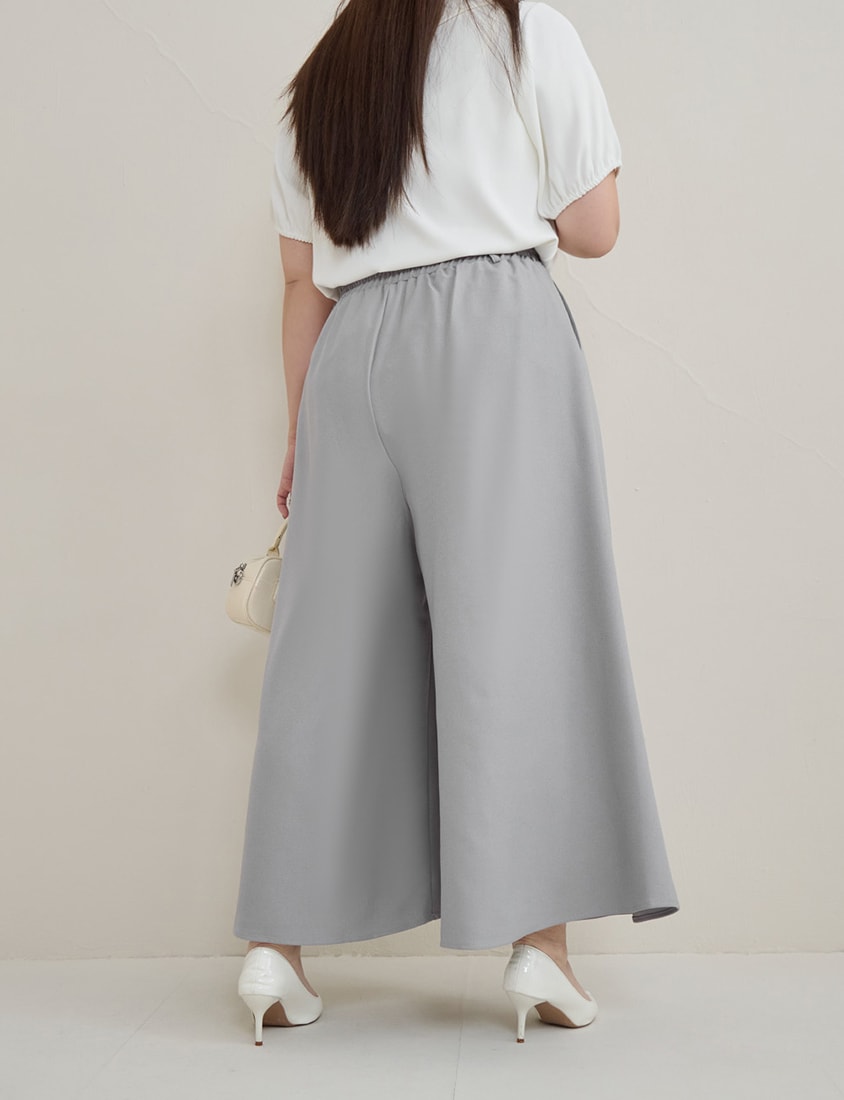 MISS. Cropped Chiffon Twill Bubble HemPlus Size Wide Pants