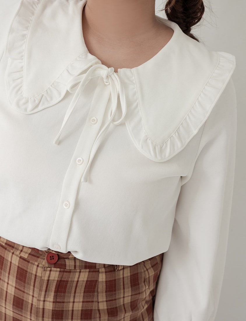 Classic Multi-Color Ruffle Tie Collar Plus Size Shirt