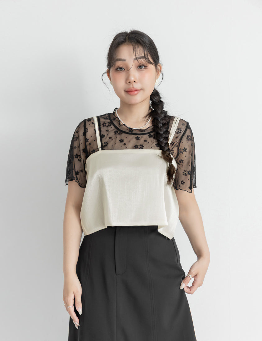 MISS. Sheer Floral Lace Plus Size Top