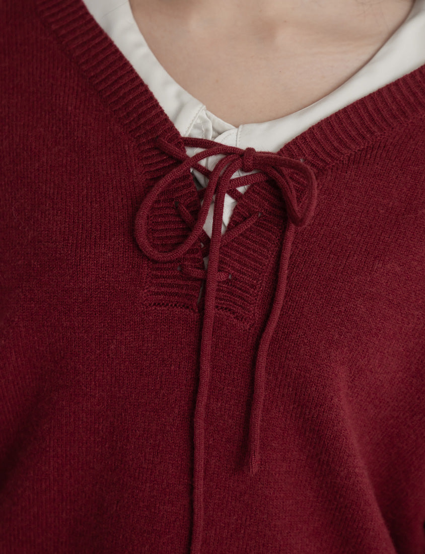V-Neck Tie Flare Sleeve Plus Size Knit Top