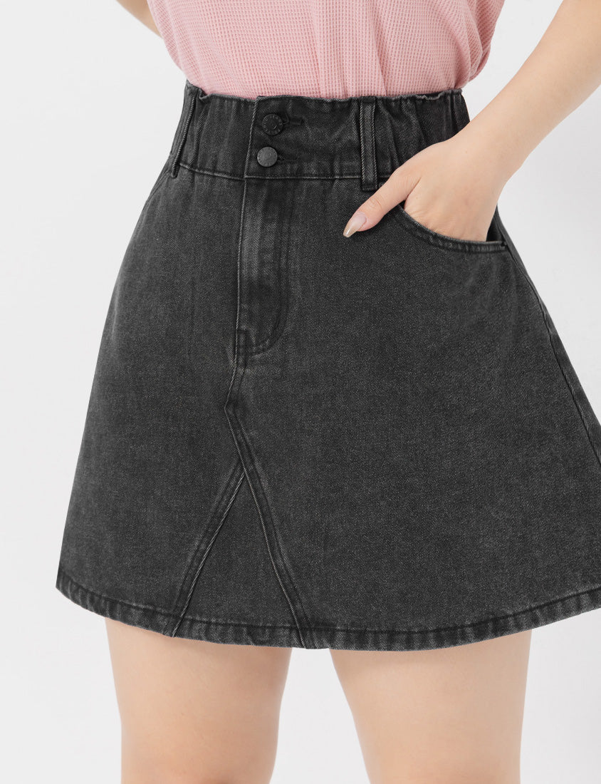 Ultra High Waist Tummy Flattering Plus Size A-Line Denim Skirt