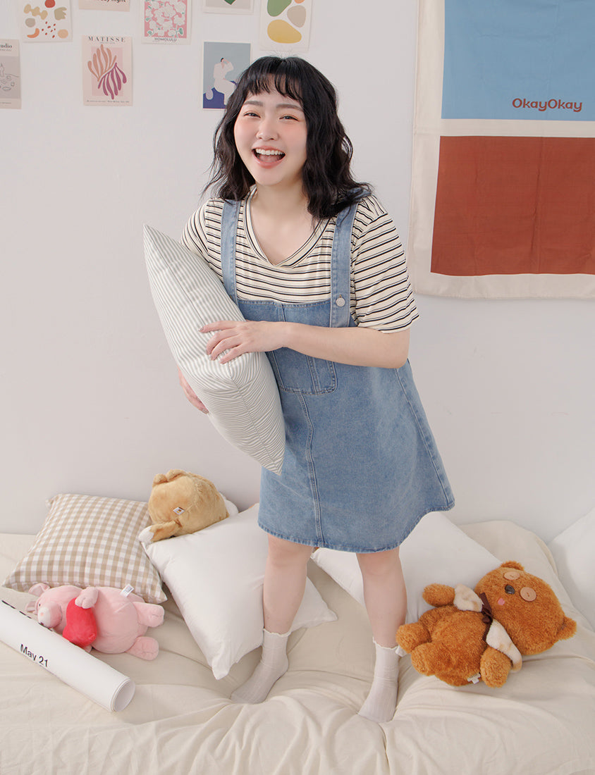 Stripe Faux Two Piece Denim Cami Plus Size Dress
