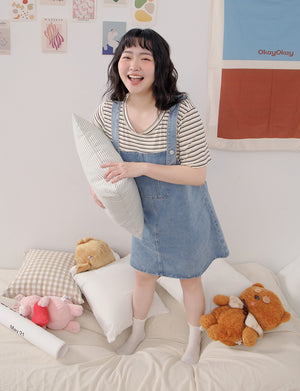 Stripe Faux Two Piece Denim Cami Plus Size Dress