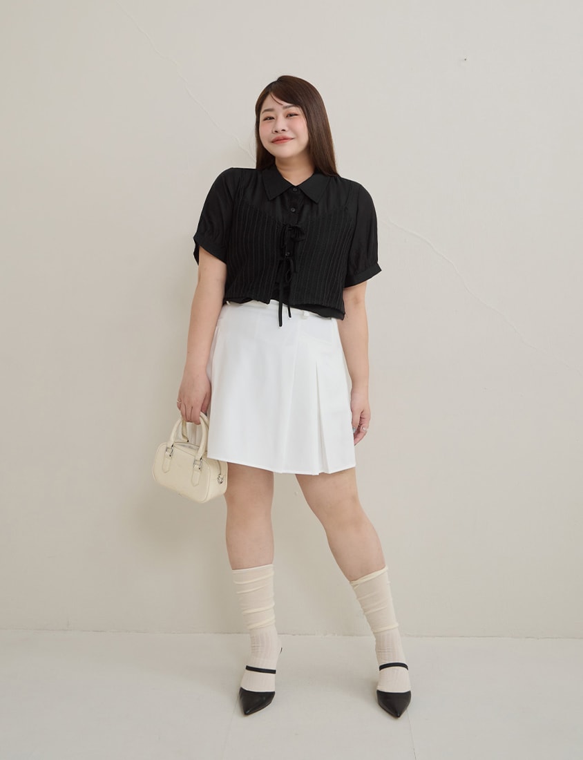 MISS. Faux Two Piece Sheer Plus Size Shirt