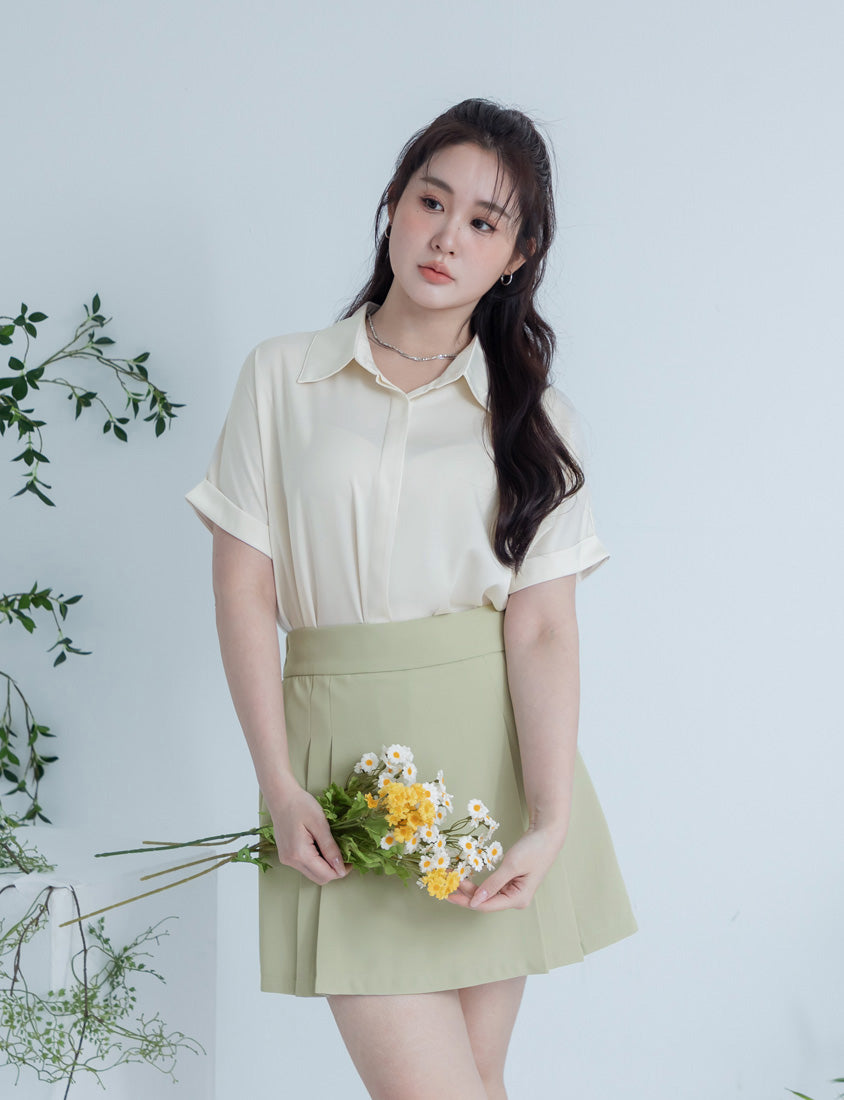MISS. Minimal Satin Rolled Sleeve Plus Size Shirt
