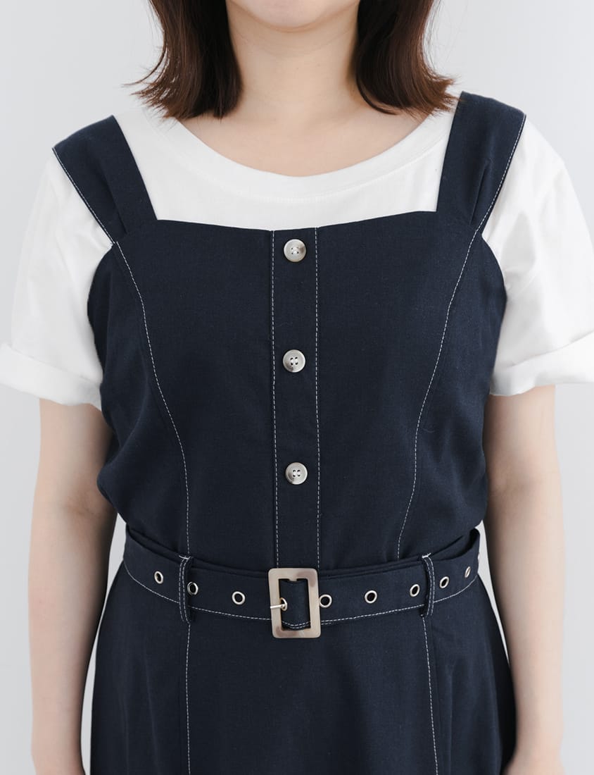 Cotton Linen Faux Button Slimming Panel Plus Size Camisole