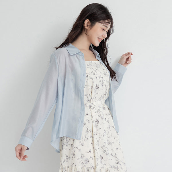 Tencel Silky Sheer Back Slit Tie-Front Plus Size Shirt