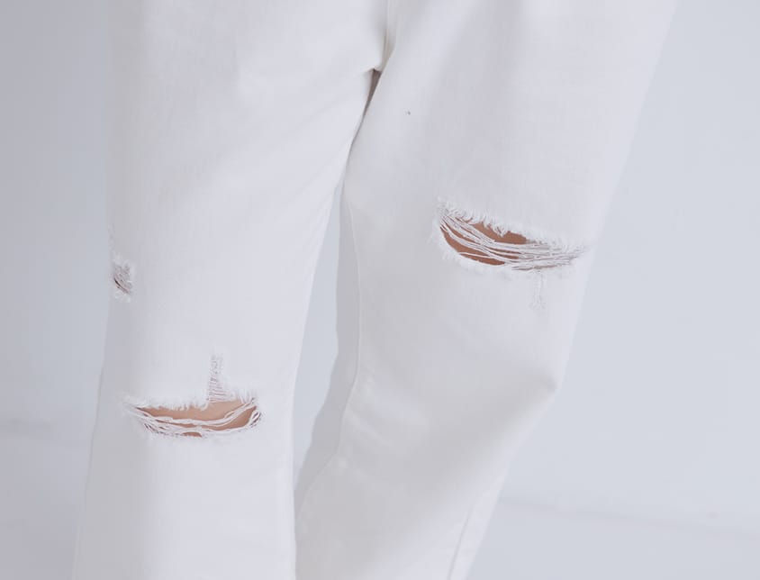 Distressed Side Elastic Waist Plus Size Boyfriend Jeans