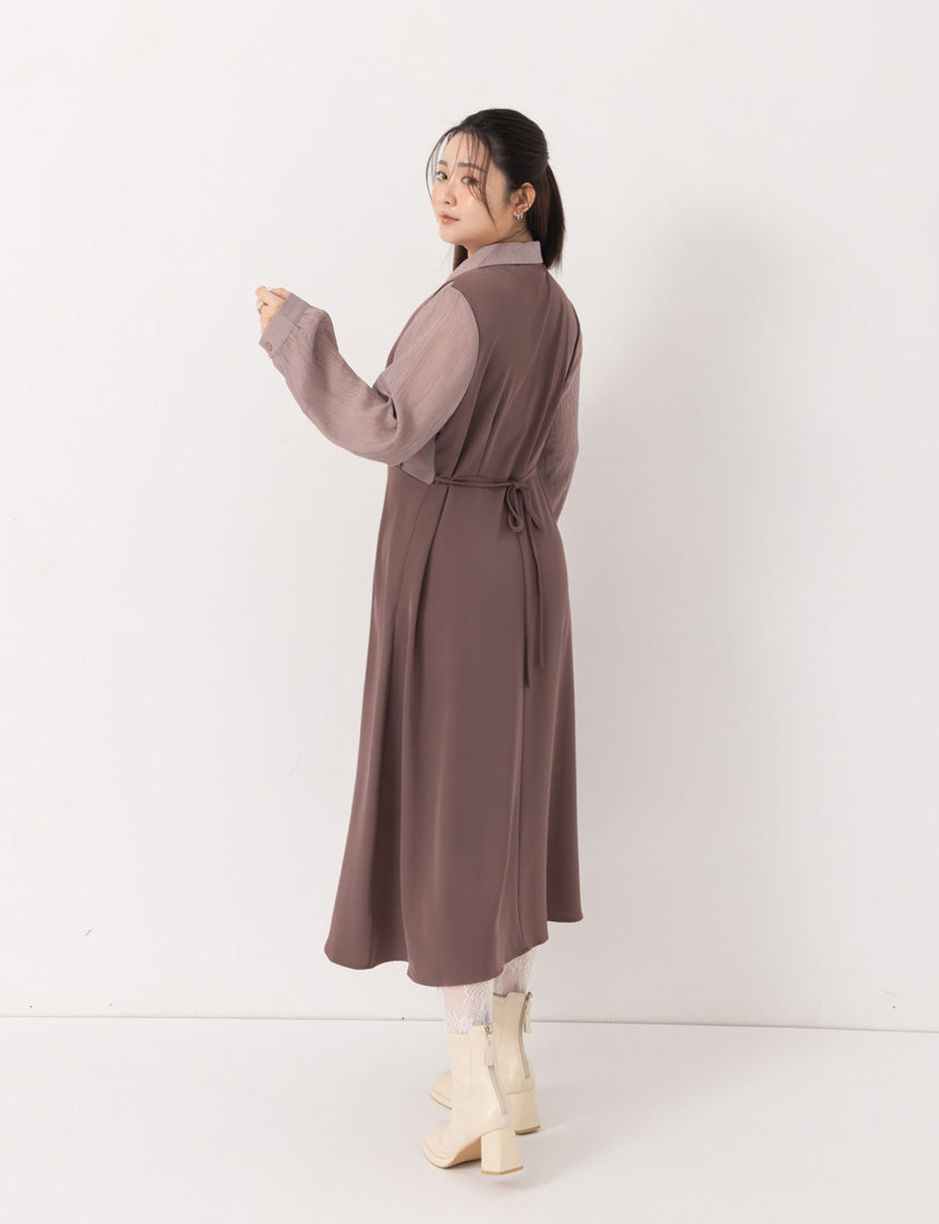 MISS. Elegant Faux Layered Cross-Pleated Plus Size Maxi Dress