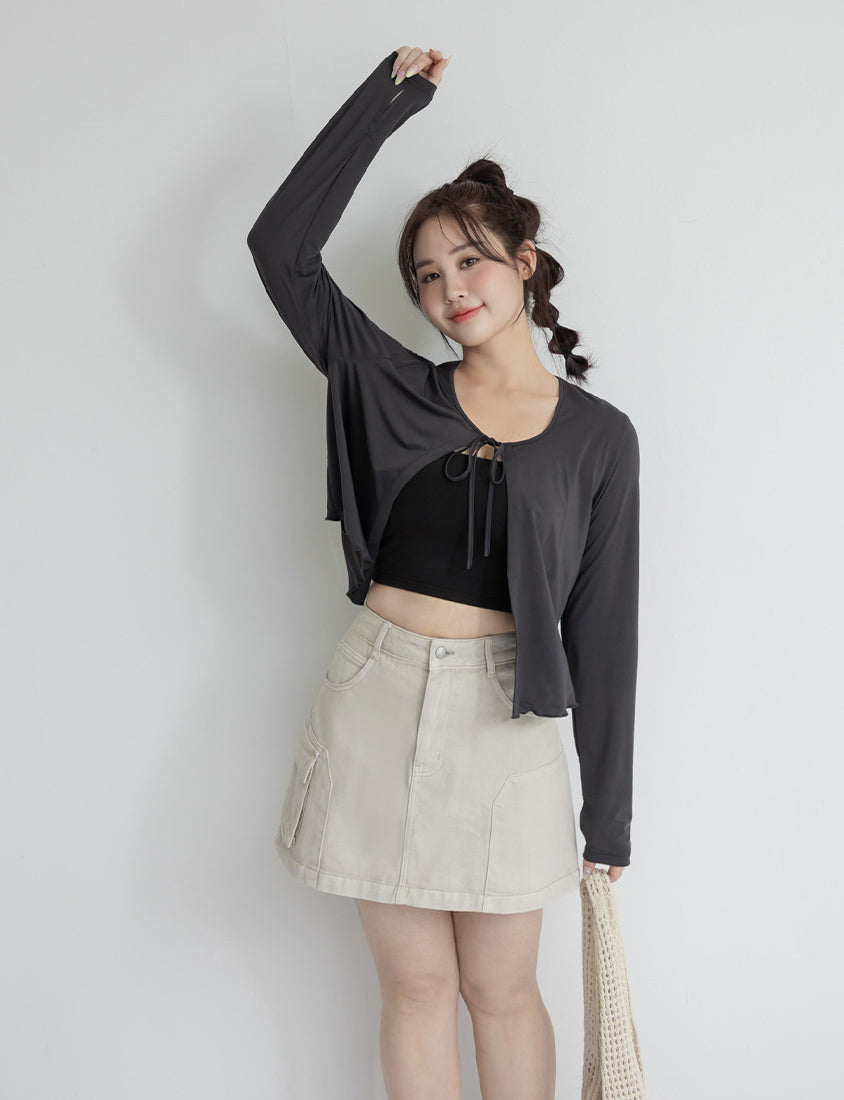 Instant Cooling UV-Protection Cropped Ruffle Trim Plus Size Cover Up