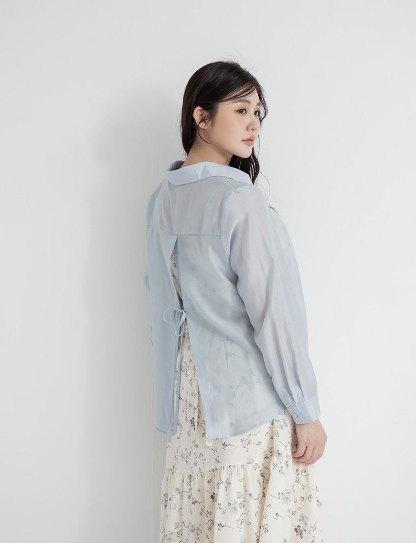 Tencel Silky Sheer Back Slit Tie-Front Plus Size Shirt