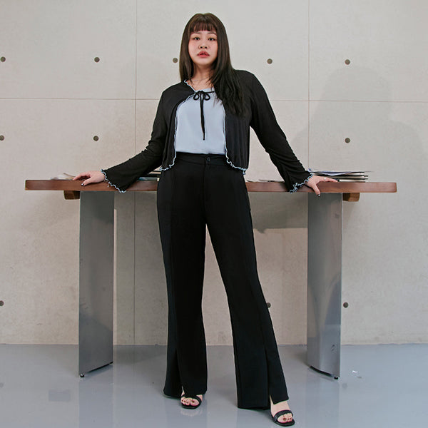 MISS. Apple-Shaped Friendly! Perfect Fit Slit Plus Size Flare Tailored Pants