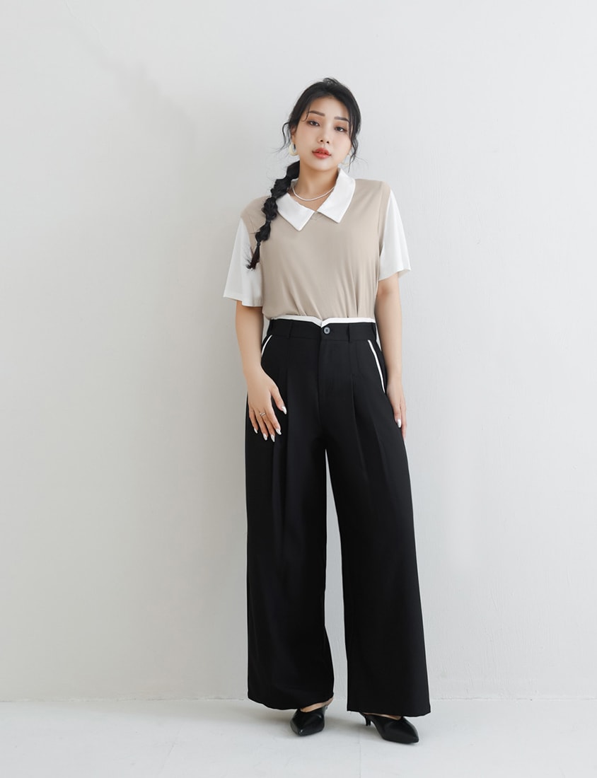 MISS. Contrast Waist Pleated Plus Size Trousers
