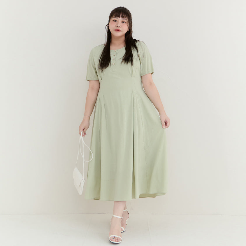 MISS. Elegant Tweed Puff Sleeve Textured Plus Size Maxi Dress