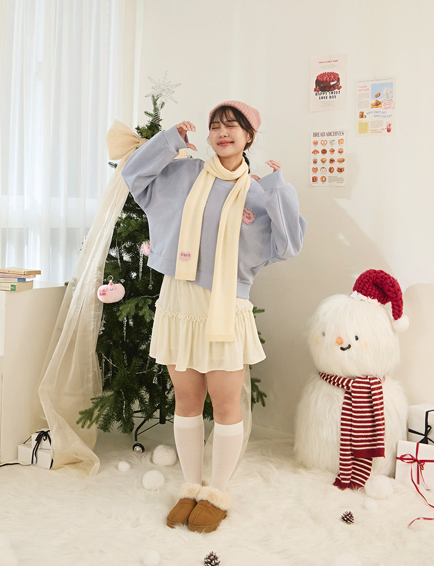 Suede Mittens Embroidered Plus Size Cropped Sweatshirt (Little Heart Collab)