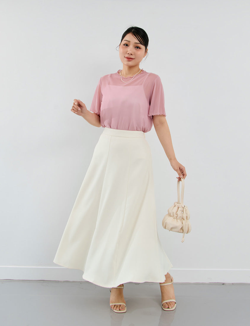 MISS. Ruffle Trim Sheer Plus Size Short Sleeve Top