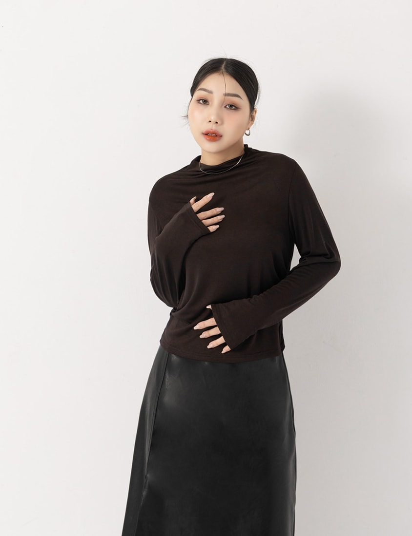 MUA! Semi Sheer TENCEL Wool Mock Neck Plus Size Long Sleeve Top