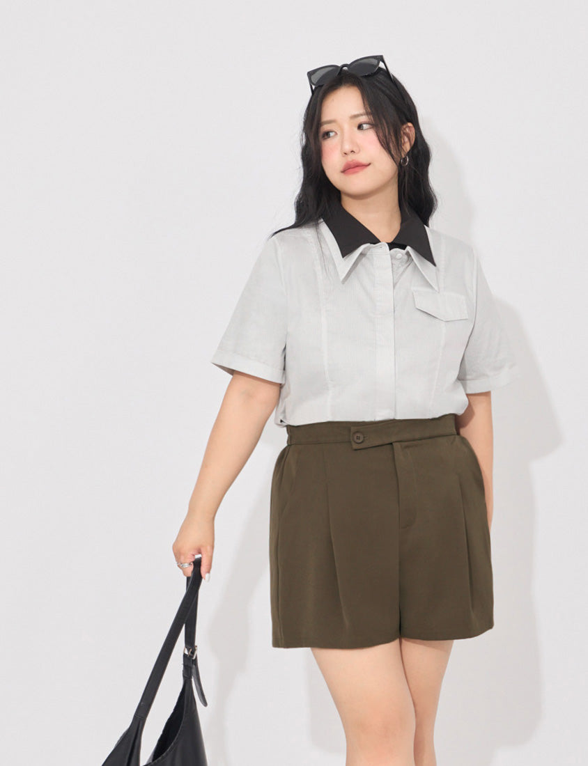 MORE U Pinstripe Side-Tie Plus Size Shirt