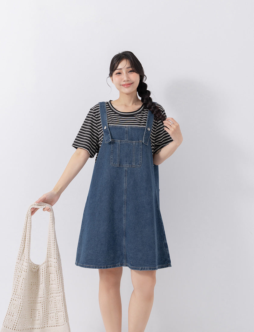 Stripe Faux Two Piece Denim Cami Plus Size Dress