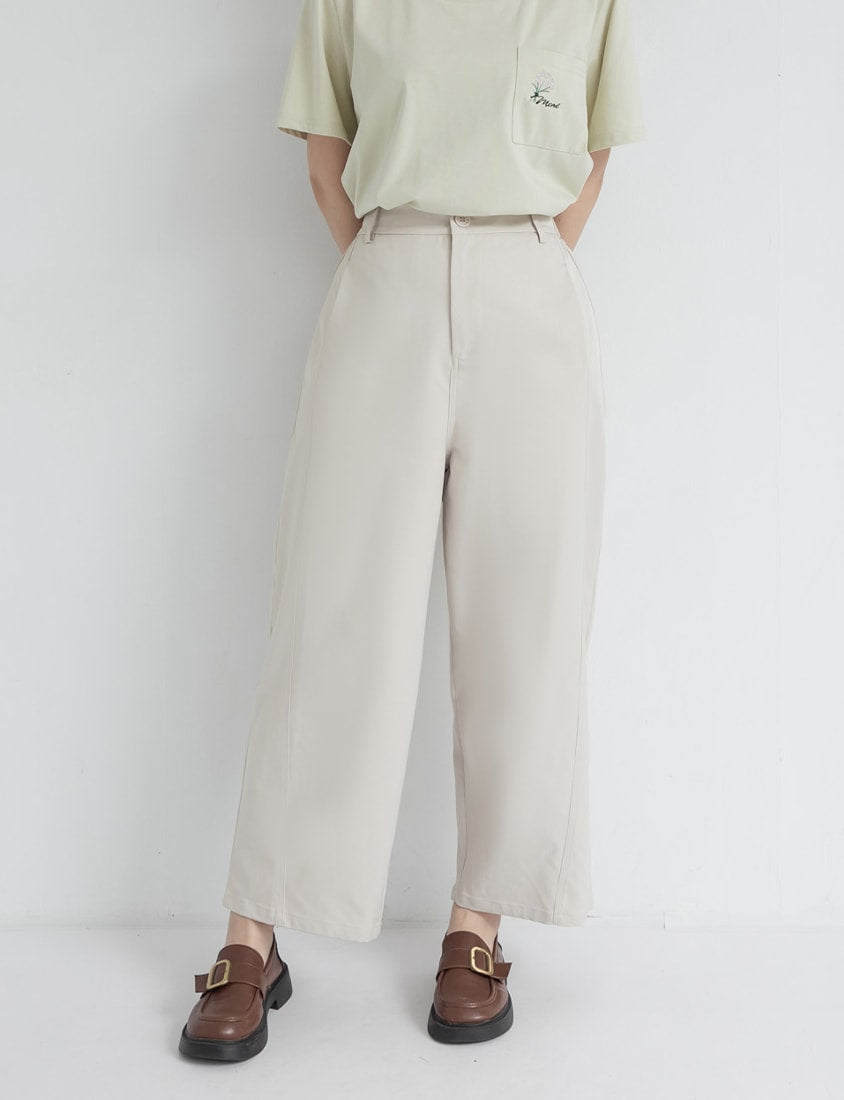 Sharp Curved Seam Twill Plus Size Pants