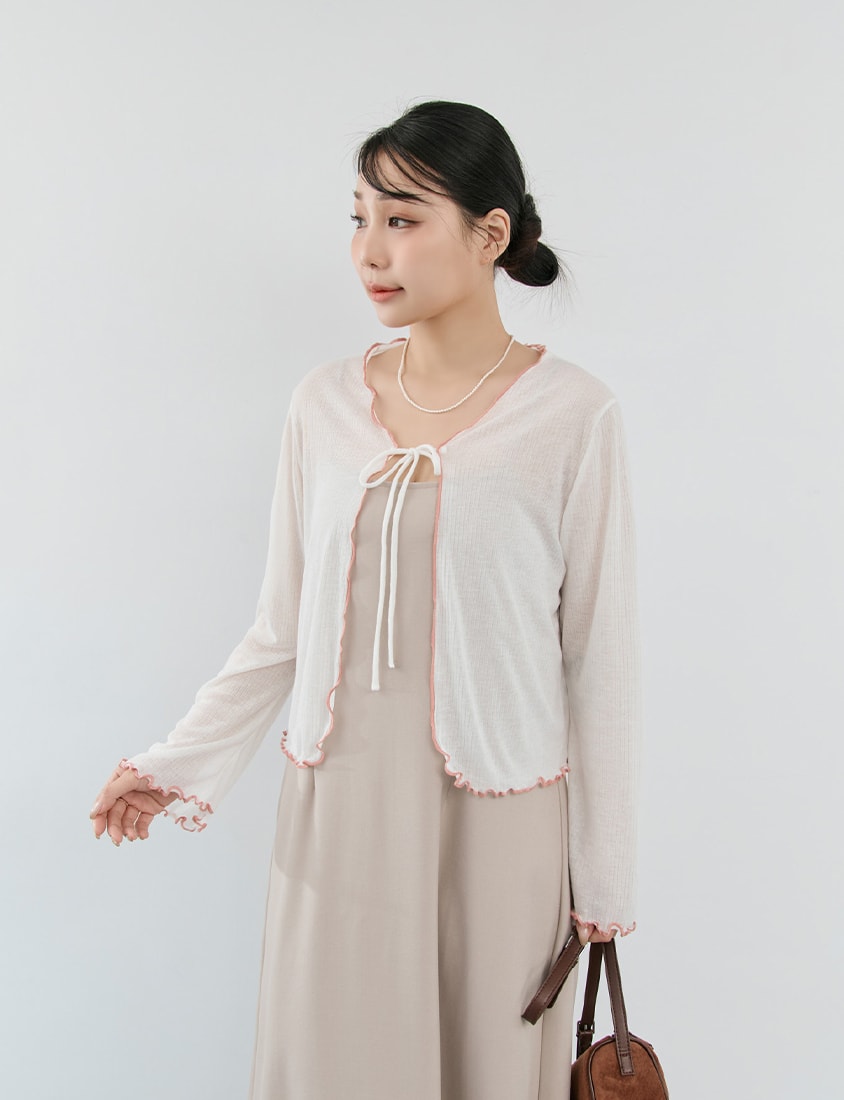 MISS. Contrast Ruffle Tie-Front Plus Size Cardigan
