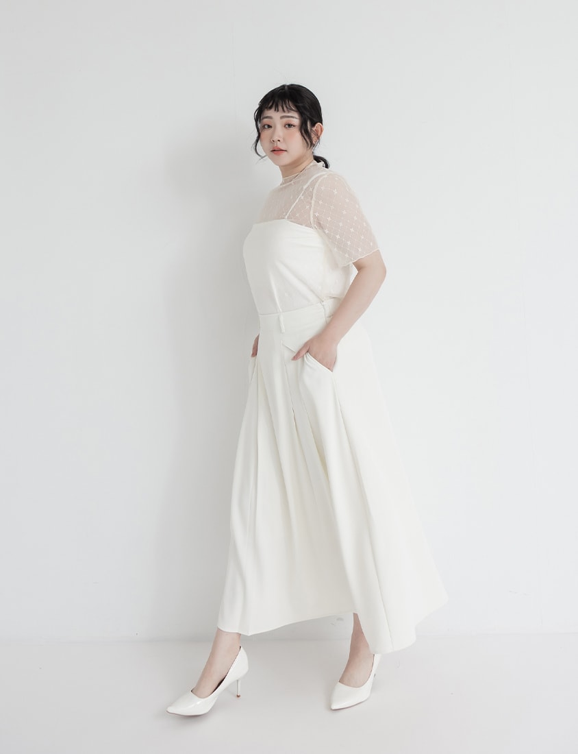 MISS. Slim Fit Tailored Pleated A-Line Plus Size Maxi Skirt