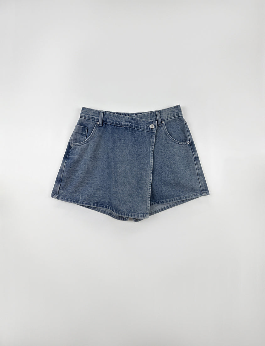 Slim Fit A-Line Wrap Plus Size Denim Skort