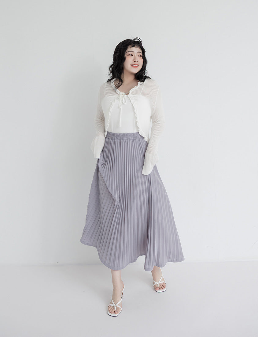 Elegant Flowy Elastic Waist Pleated Plus Size Maxi Skirt