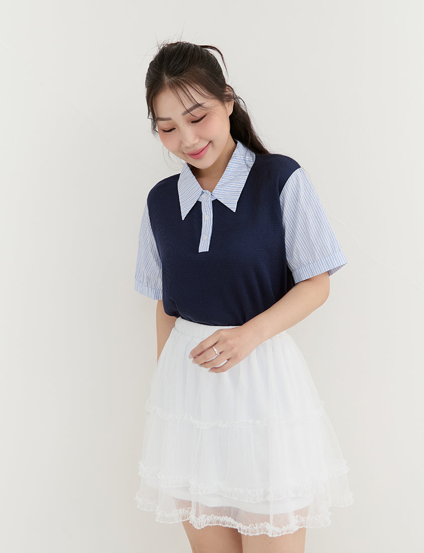 Waffle Knit Contrast Stripe Plus Size Top
