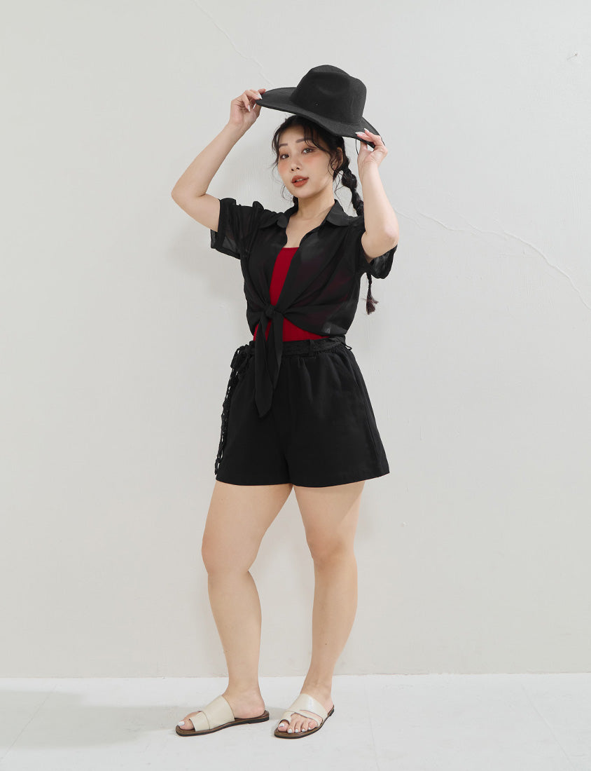 Twill Cotton Plus Size Shorts (With Lace Belt)