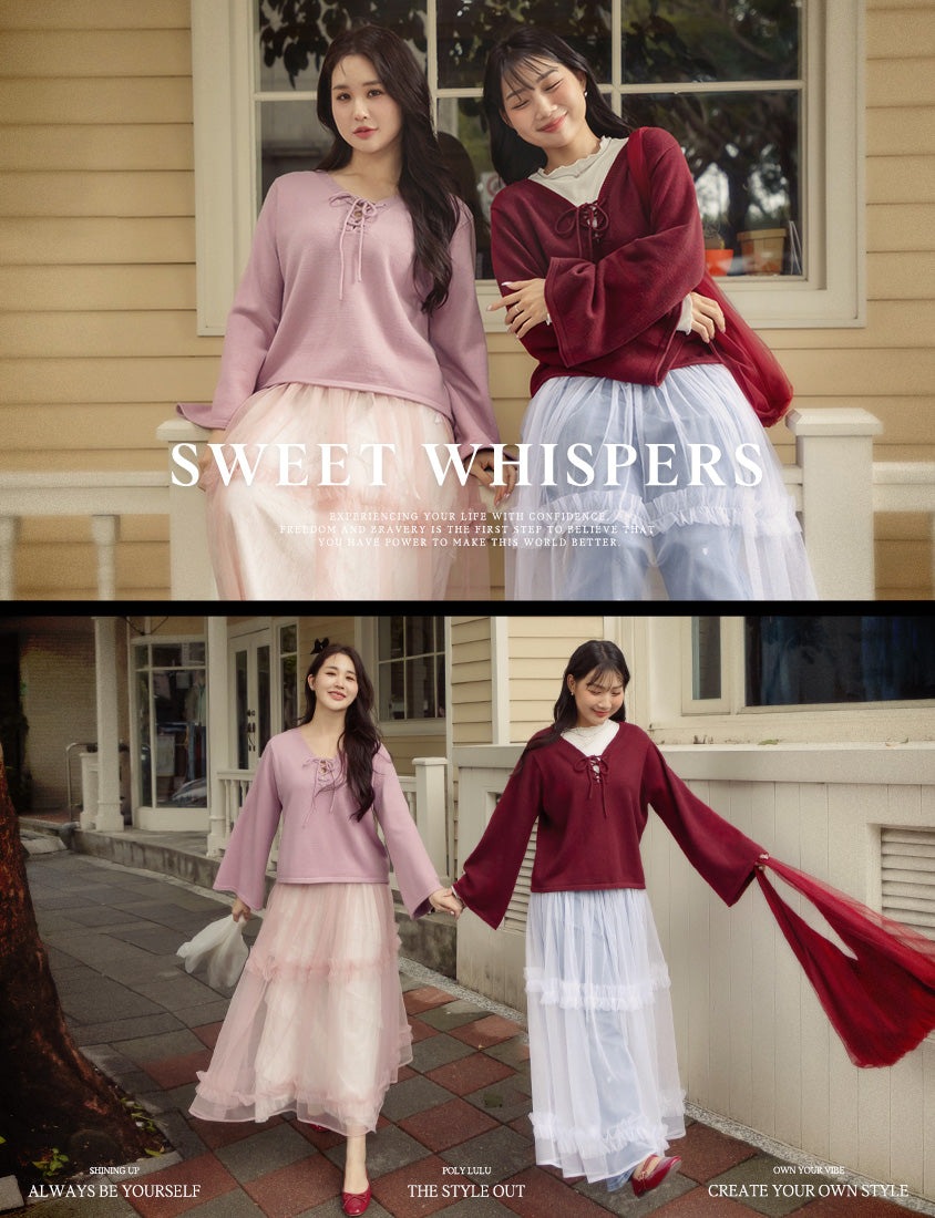 V-Neck Tie Flare Sleeve Plus Size Knit Top