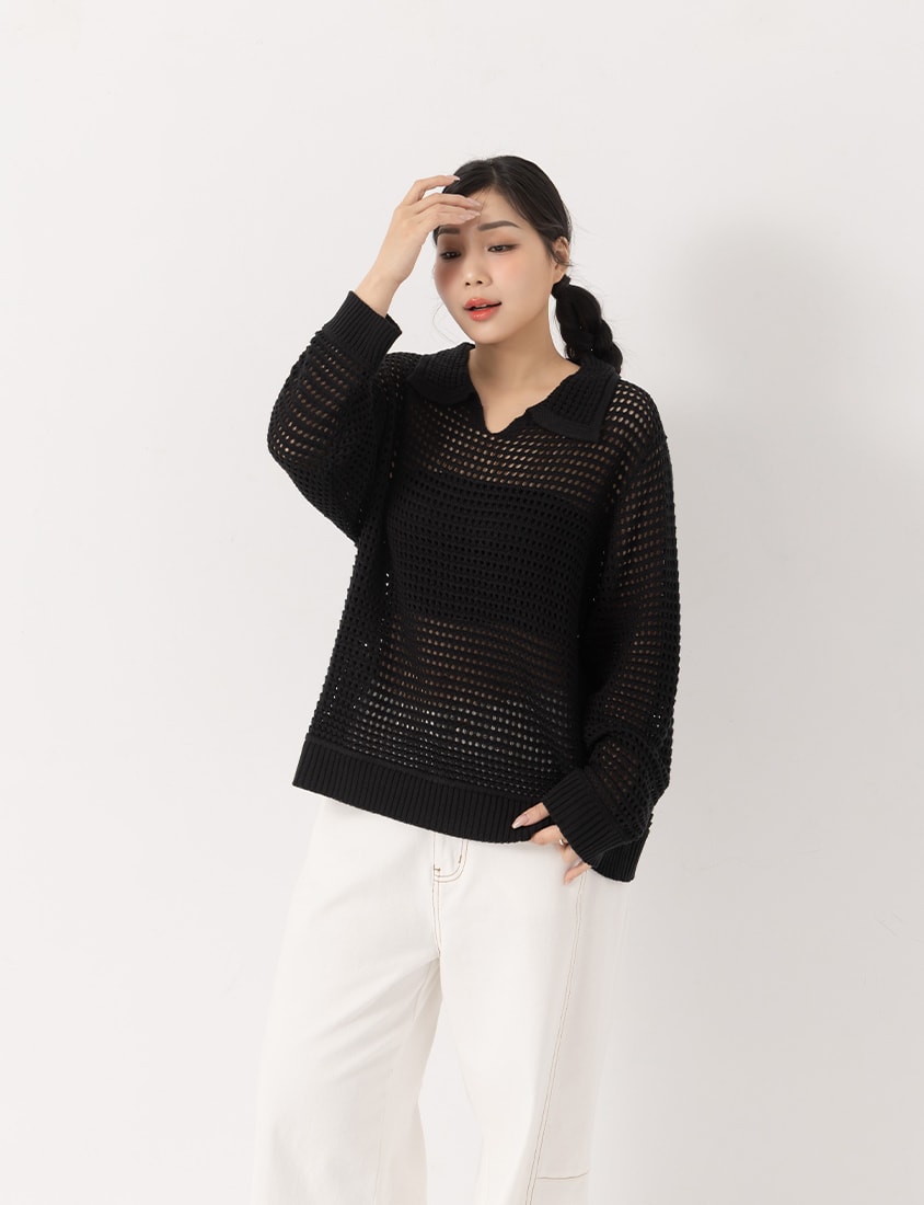 Anti-Pilling Cutout Hollow Collar Plus Size Knit Top