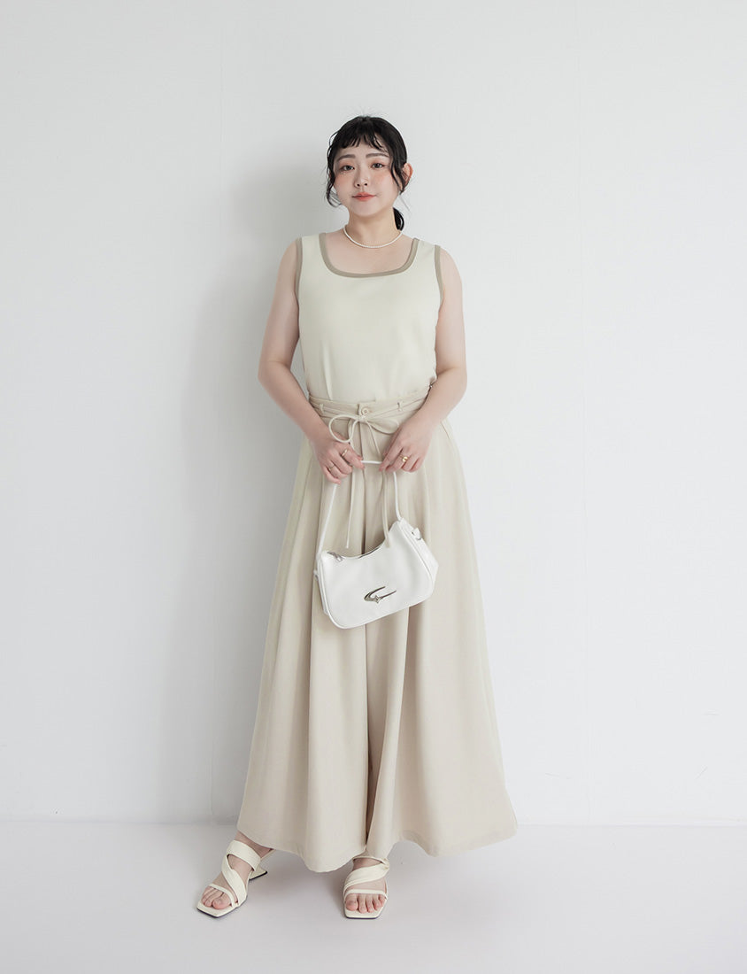 MISS. Pleated Cropped Plus Size Wide Leg Pants (With Waist Tie)