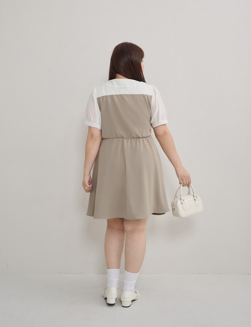 Faux Two Piece Lace Collar Plus Size Mini Dress