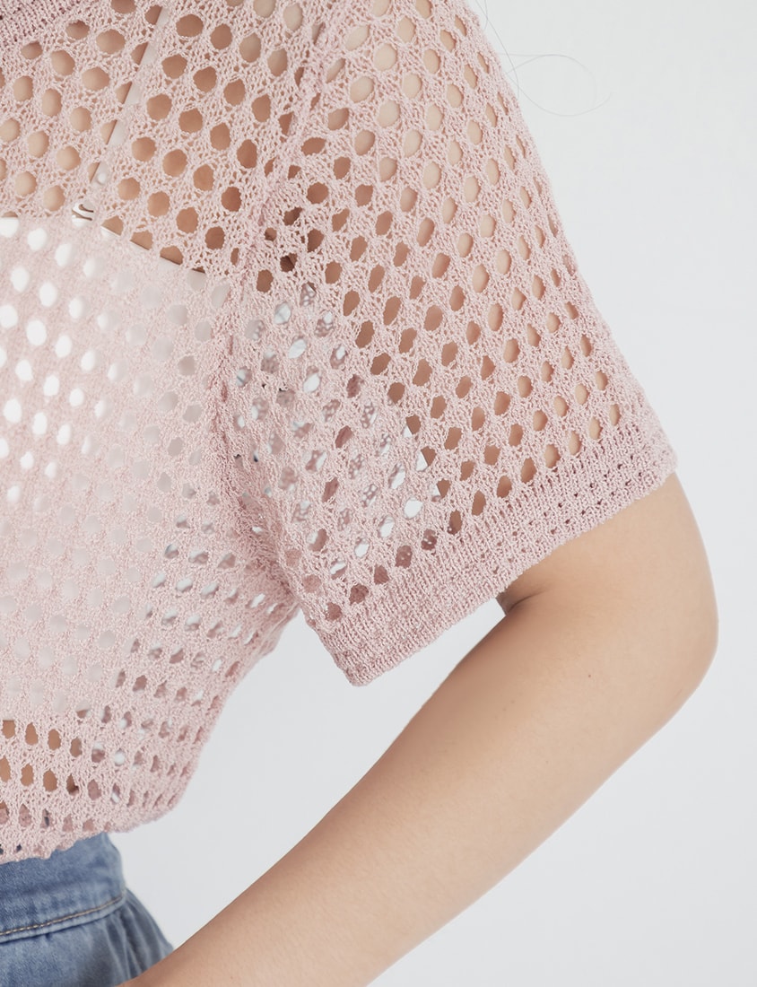 Summer Hollow Knit Short Sleeve Plus Size Top