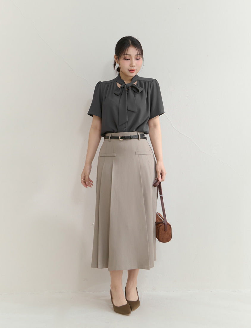 MISS. Elegant Tie-Front Pleated Plus Size Chiffon Top